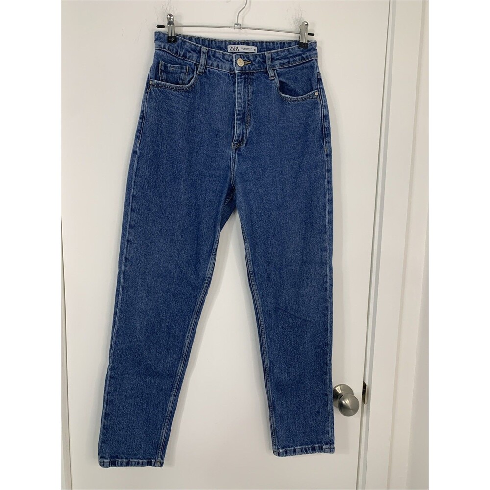 Zara Women High Rise Straight Ankle Jeans Sz 6 Mid Blue Excellent Condition